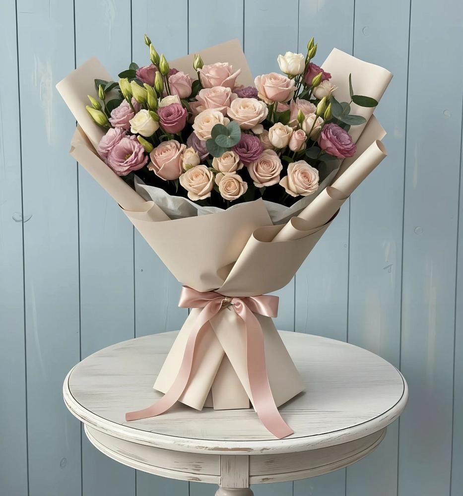 Букет цветов из: Розы и Лизиантусы в Рудногорске