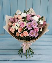 Букет цветов из:  Хризантемы, Розы и Альстромерии в Рудногорске